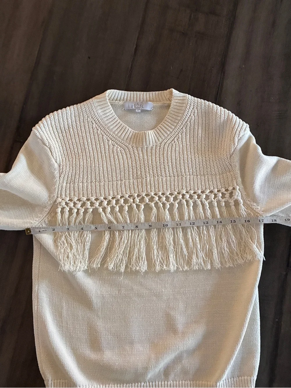 Pearl by Lela Rose Cream Fringe Macrame Knit Sweater - Size XS